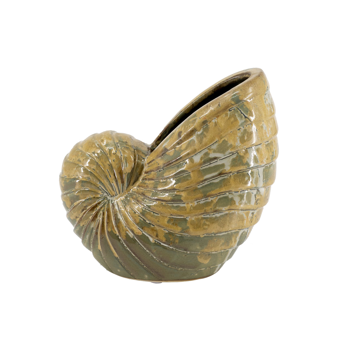 Maceta Esmaltada en Cerámica de Concha de Nautilus 21 x 22 x 11.5cm