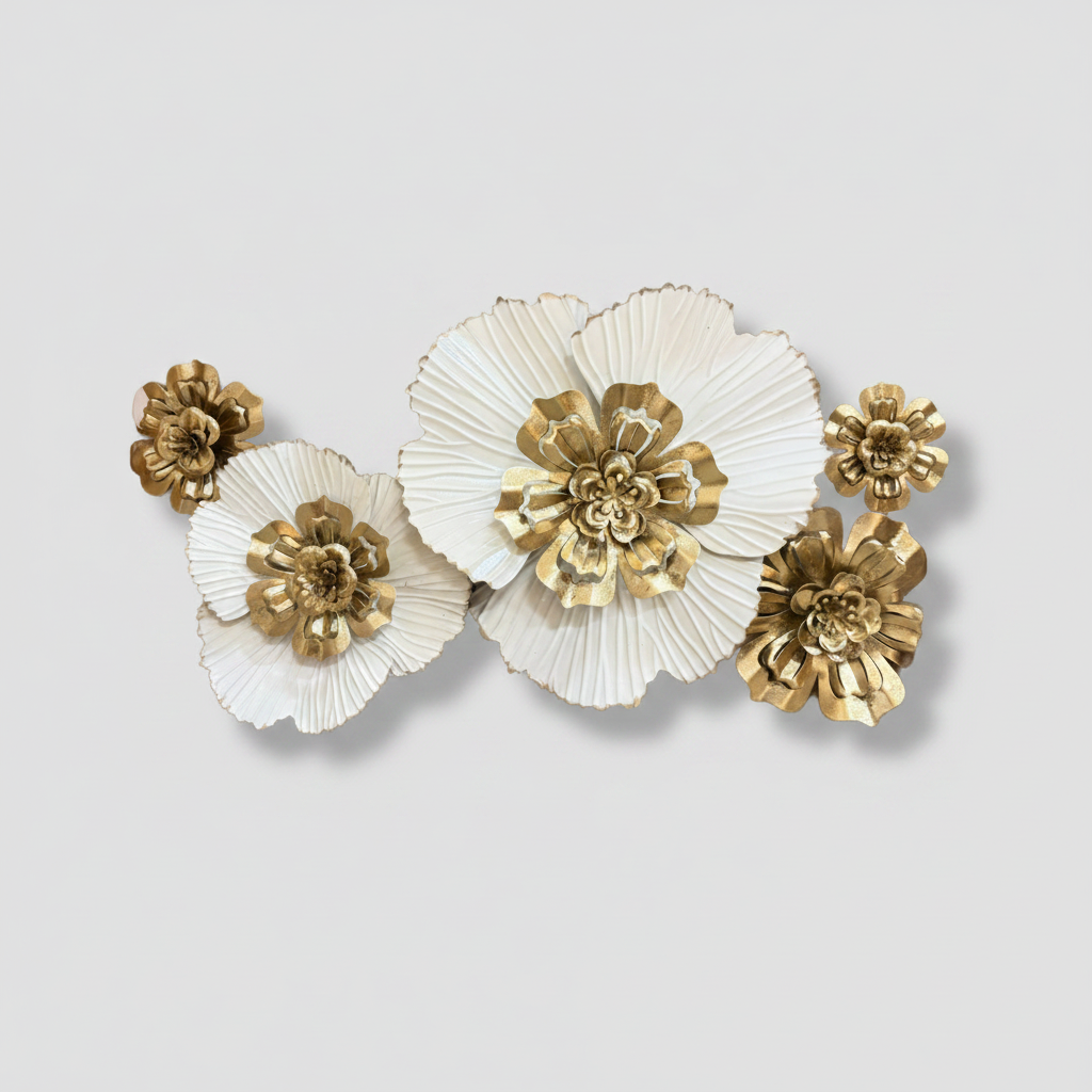 Aplique flores dorado y blanco 93.3 x 54.0 x 8.3 cm