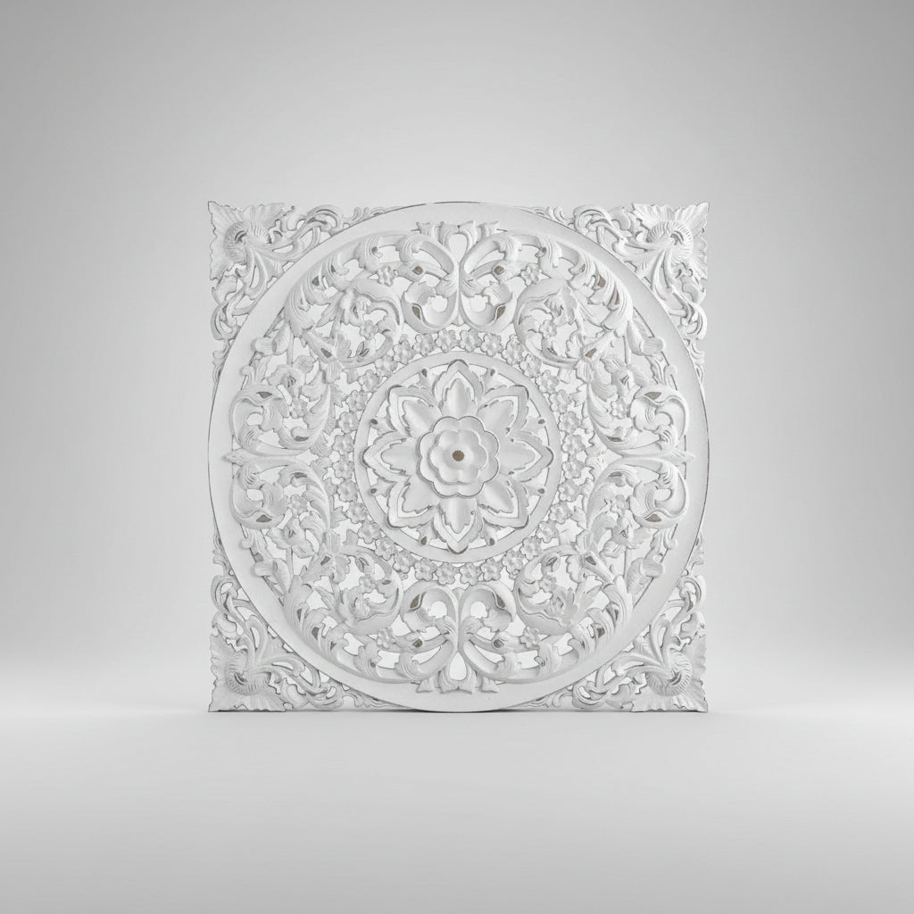 Cuadro Mandala Madera Blanco