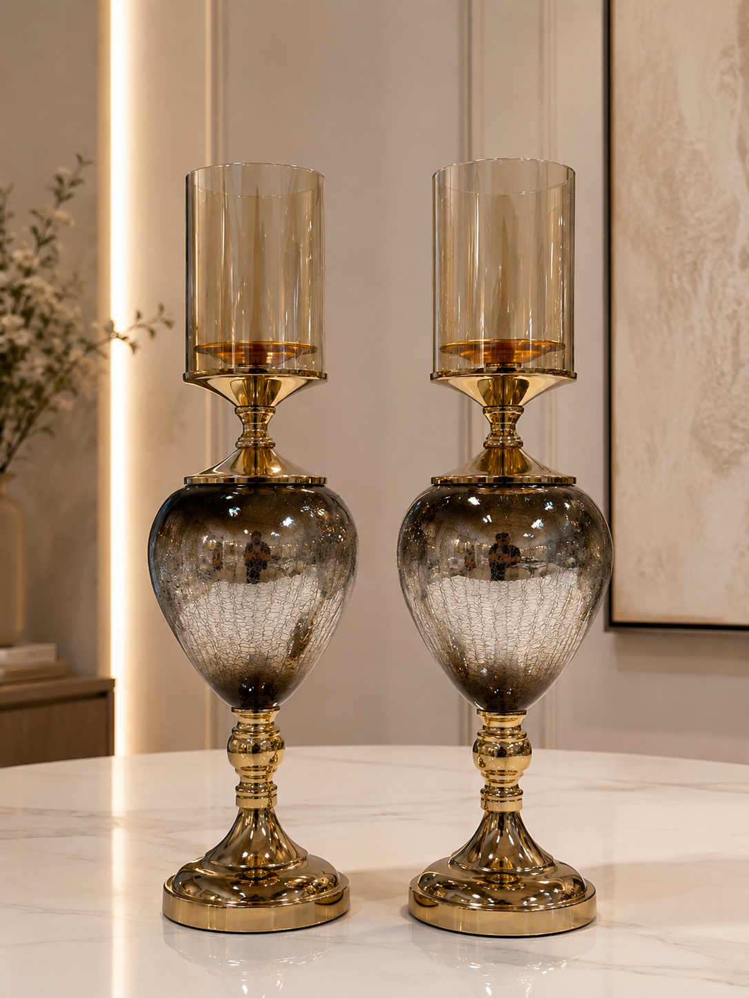 Set Candelabros Craquelados 15*15*52CM