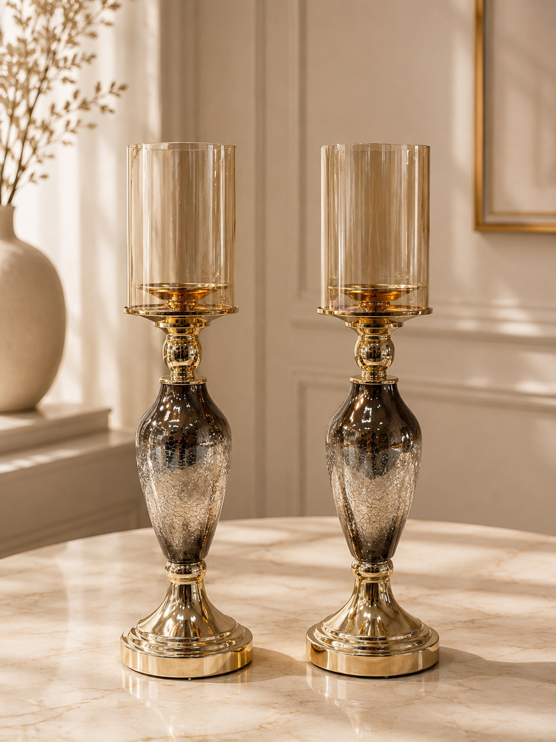Set Candelabros Craquelados 12.5*12.5*47CM