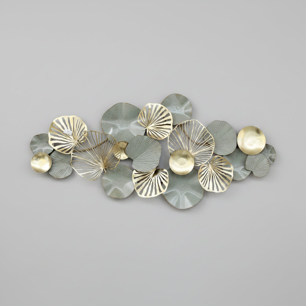 Aplique Metálico hojas gris y dorado 134 x 64 cm