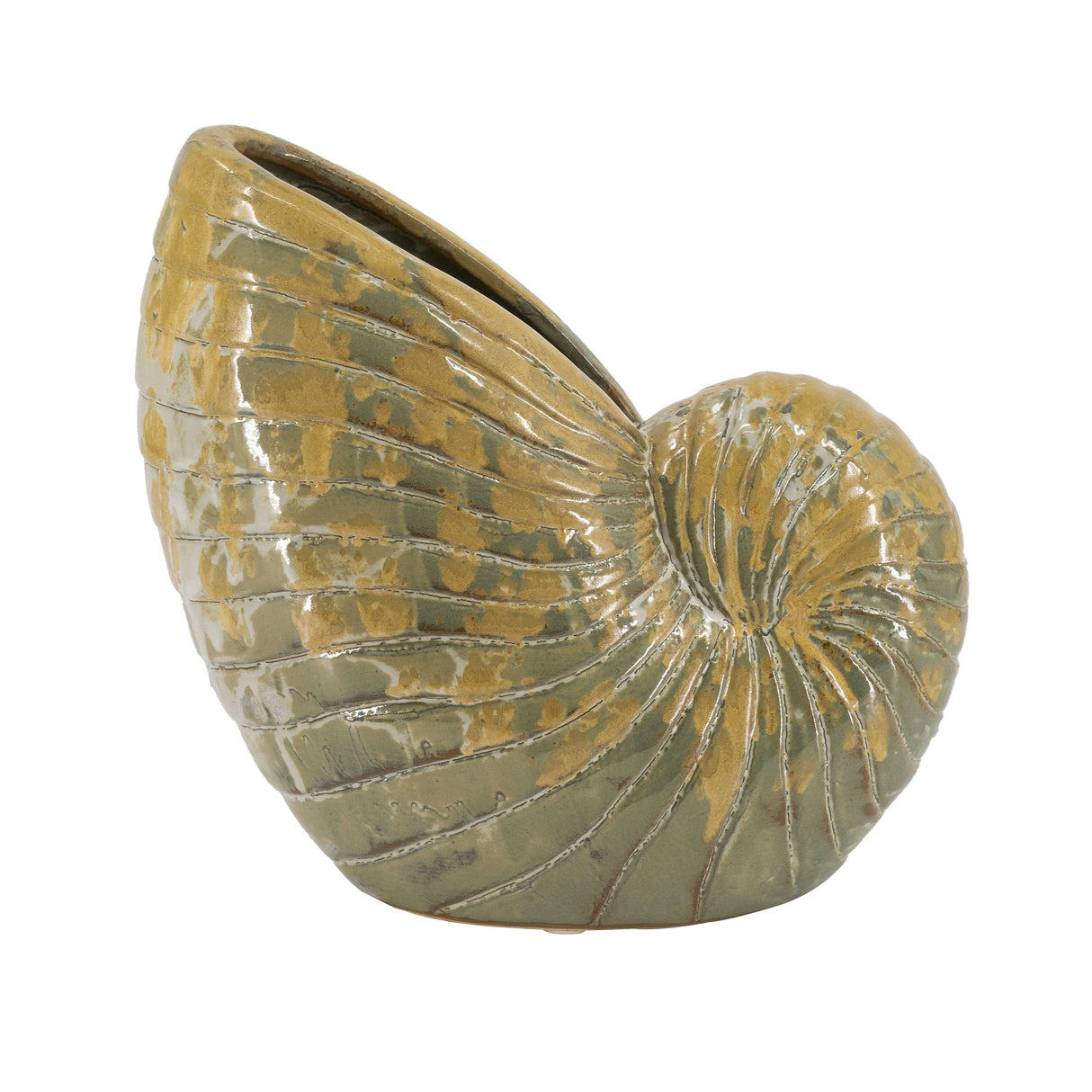 Maceta Esmaltada en Cerámica de Concha de Nautilus 30.5 x 30.5 x 15.5cm