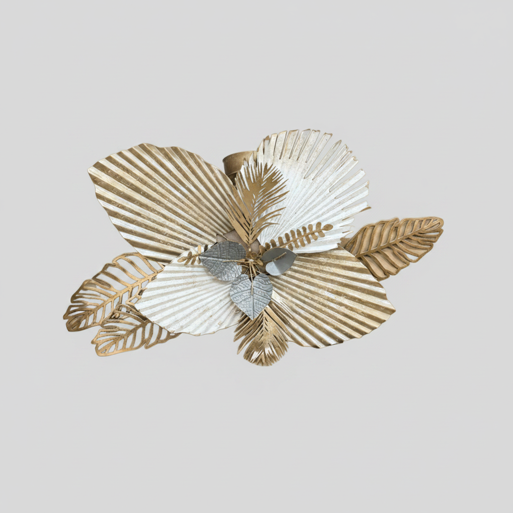 Aplique flor dorado, plata y blanco 92.7 x 51.4 x 8.9 cm