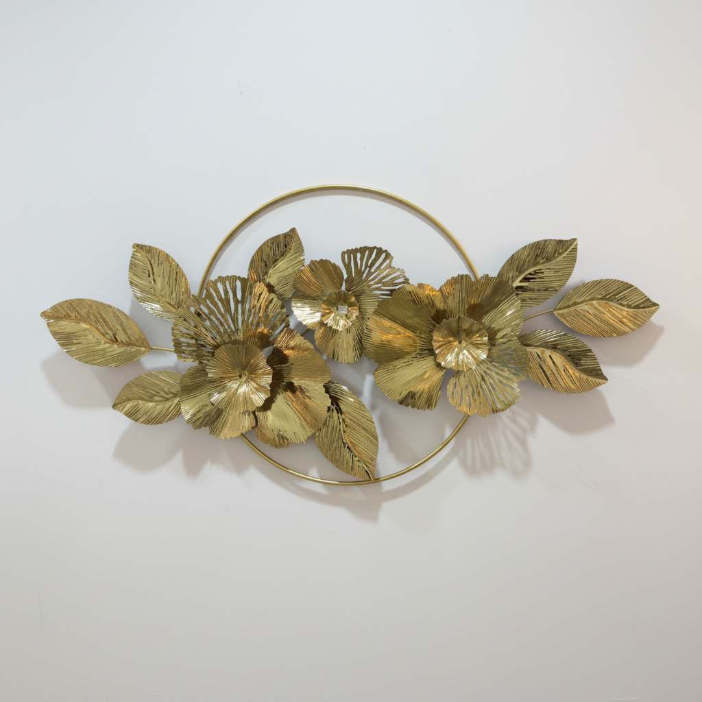 Aplique flores dorado 1.23 x 61 cm