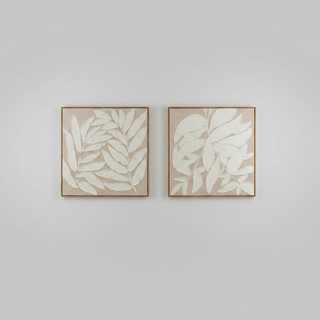 Set Cuadros Hojas Blancas 80x80x3.5 Cm