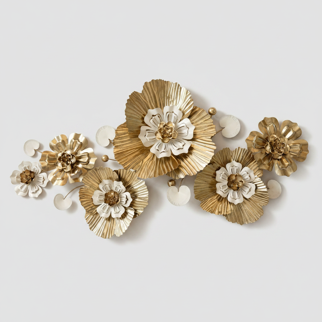 Aplique dorado y blanco flores