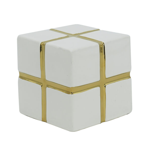 Cubo en Ceramica Blanco/Dorado - Image 3