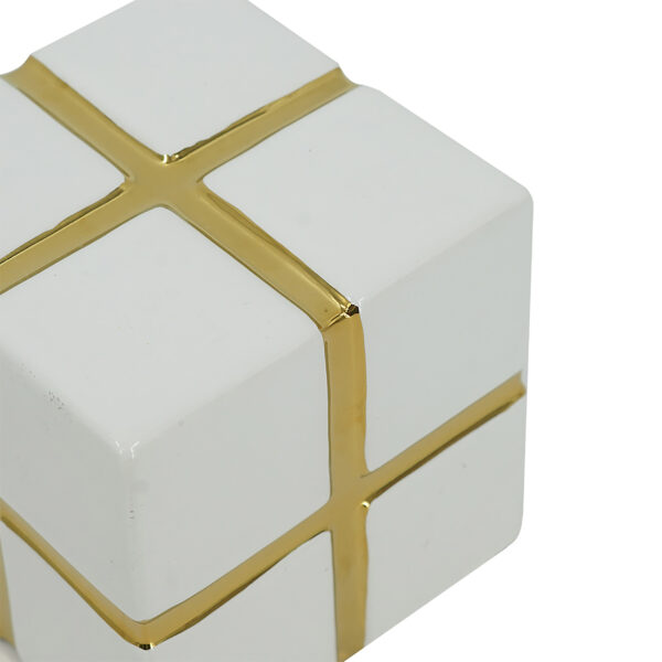 Cubo en Ceramica Blanco/Dorado - Image 4